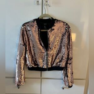 Rose Gold Sequin Bomber Jacket